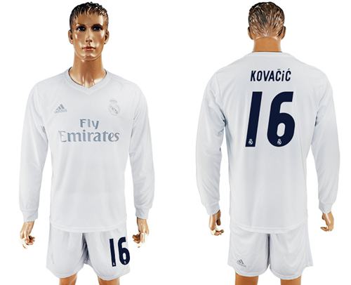 Real Madrid #16 Kovacic Marine Environmental Protection Home Long Sleeves Soccer Club Jersey - Click Image to Close
